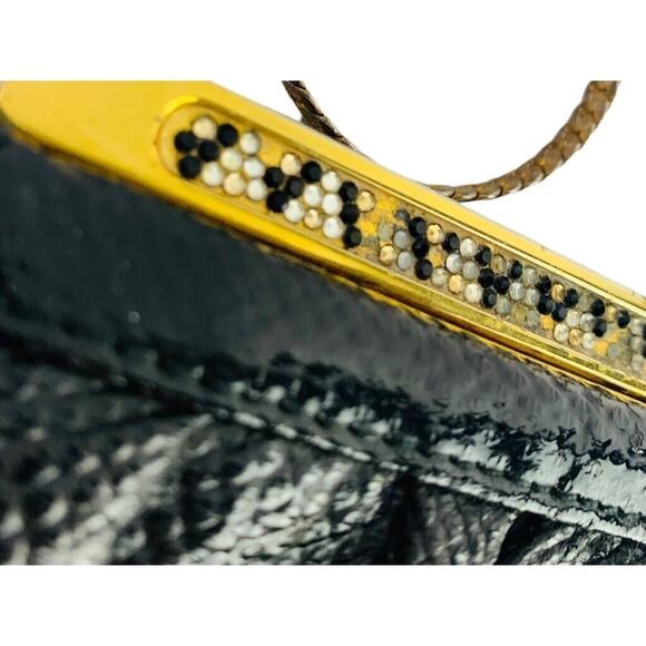 Andre Cellini Vintage 1980s Black Snakeskin Shoulderbag Goldtone Hardware Embell - Picture 2 of 7